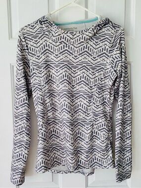 Marika Tek Womens Ivory Gray Geometric Long Sleeve Pullover Hoodie